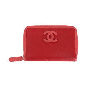 CHANEL Pink Lambskin Leather Logo Wallet